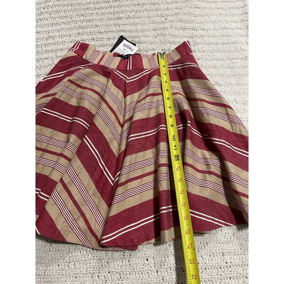 NWT Zara Woman Circle Skirt Knee Length Womens Sz Medium Pockets Stripes Red Tan - Picture 3 of 12